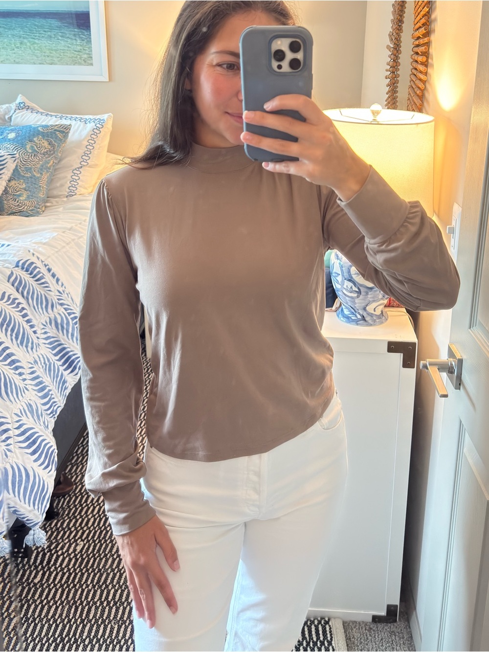 BB Dakota Taupe Long-Sleeve Mock Neck Top